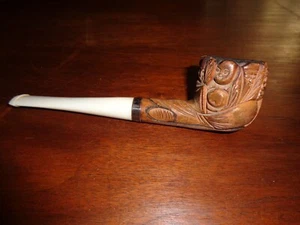 RARE TOBACCO SMOKING HAND CARVED WOODEN CHINESE PIPE SIGENED TS STERLING SILVER - Picture 1 of 18