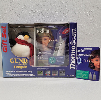 Vintage 2001 Braun Ear Thermometer And Gund Penguin Plush Gift Set - NOS • 54$