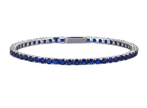 Blue Sapphire Gemstone Tennis Bracelet For Men & Women In 925 Silver - Picture 1 of 2