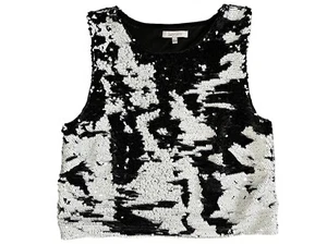 LUCY PAIRS Cropped Flip Sequin Top Size LARGE Black & White Party Evening Tank - Picture 1 of 12