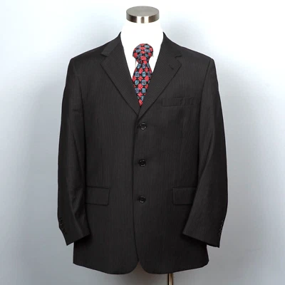 Blazer de lana Kenneth Cole New York para hombre 44R 3 botones abrigo deportivo negro a rayas Foto 1 de 4