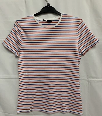 MARKS AND SPENCER ExM&S Women’s T-shirt UK 14 Fitted BlueMix Striped Cotton Rich T160 (1023)