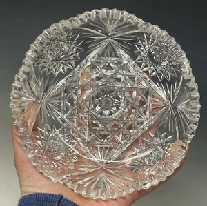 6 1/8" Antique American Brilliant Period Cut Glass Nappy Dish Bowl Hobnail Stars - Picture 1 of 15