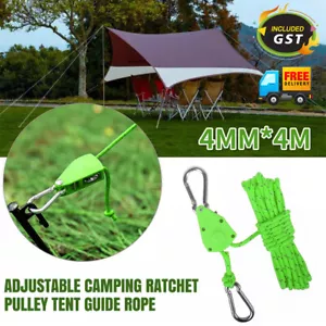 4Metre Camping Ratchet Pulley Tent Guide Rope Adjustable Guy Line Tensioner Tie - Picture 1 of 8