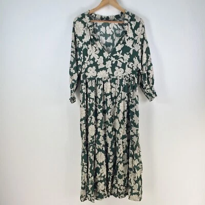 Vestido Zara Mujer Talla S Ajuste Acampanado Midi Verde Floral Manga 3/4 Cuello en V 109243 Foto 1 de 4