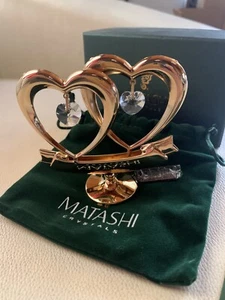Matashi 24K Gold Plated Happy Anniversary Double Heart Figurine Ornament - Picture 1 of 6
