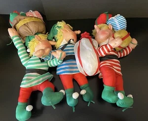 (3) VTG Santa’s Elf Helpers Nylon Plush Santa & Friends Climbing Ladder 19”-24” - Picture 1 of 16