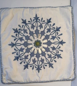 ECHO DESIGN 18” Square Embroidered Boho Floral Cotton Pillow Cover - Picture 1 of 4