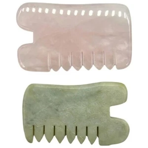 2 Piece Jade & Rose Quartz Gua Sha Scalp Combs, All Kinds Of Skin - Afbeelding 1 van 2