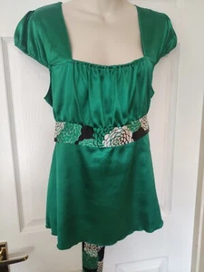 Red Herring Green Satin Top, 16, Short Sleeves, Back Tight At Waist. VGC - Picture 1 of 6