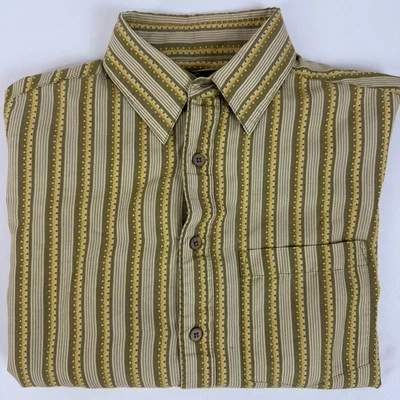 Camisa retro vintage Prana años 90 a rayas con botones talla pequeña amarilla marrón Foto 1 de 4