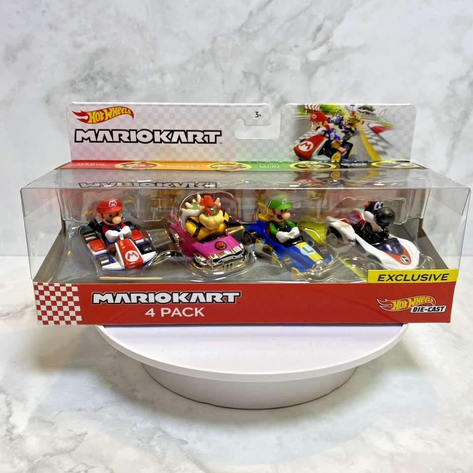 Hot Wheels Mariokart Set of 4 Mario Bowser Luigi & Black Yoshi by Mattel