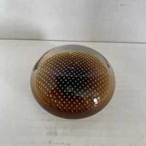 Vintage Hand Blown Glass Art Paperweight Suspended Bubbles Amber/brown 4” - Picture 1 of 7