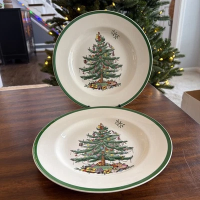 Conjunto de 2 pratos de jantar Spode árvore de Natal 10,5 polegadas - Imagem 1 de 4