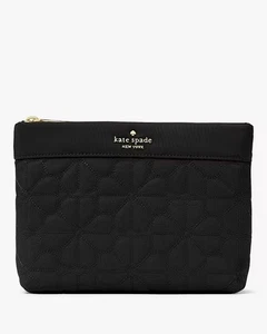 Kate Spade Quilted Nylon Pouch Black Spade Flower Cosmetic Bag – Brand NEW - Picture 1 of 7
