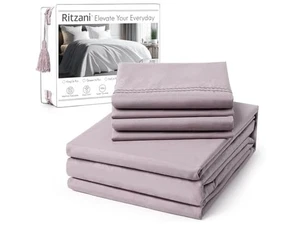 RITZANI Queen Size Sheet Set Deep Pocket, 6 Piece Thistle Purple - Picture 1 of 9