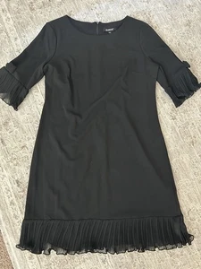 Glamour Sz 16 Black Party Cocktail Dress Sheer Ruffled Hem Elegant 3/4 Sleeve - Picture 1 of 7