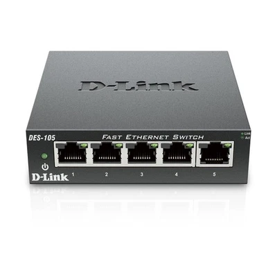 D-Link DES-105/B 5 Port Fast Ethernet Metal Desktop Switch, Hub, Internet Splitt - Image 1 of 4