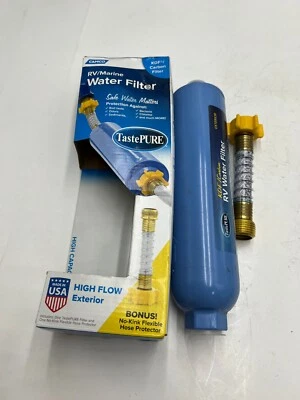 CAMCO Tastepure KDF Water Filter with Flexible Hose Protector Carbon RV 40043 - Image 1 of 4