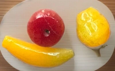 Juego de 3 piezas de fruta de piedra miniatura de colección manzana plátano piña 3/4"–2" tallado a mano Foto 1 de 4