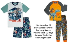 Jurassic World Boys Long/Short Sleeve Top & Pants 2pc Pajama Set SZ XS(4/5) LOT - Picture 1 of 7