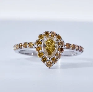 Ring Diamant 0,42 ct. Fancy Intense Yellow  - AIG Zertifikat - 14K Weißgold 💎 - Bild 1 von 7