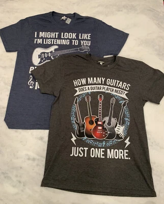 Camisetas de guitarra para hombre M conjunto de dos músicos concierto rock usadas una vez banda música Foto 1 de 4