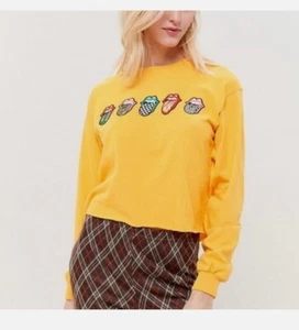 DAYDREAMER Rolling Stones Tongues Tee Crop Long Sleeve Gold Yellow Size Large - Picture 1 of 10