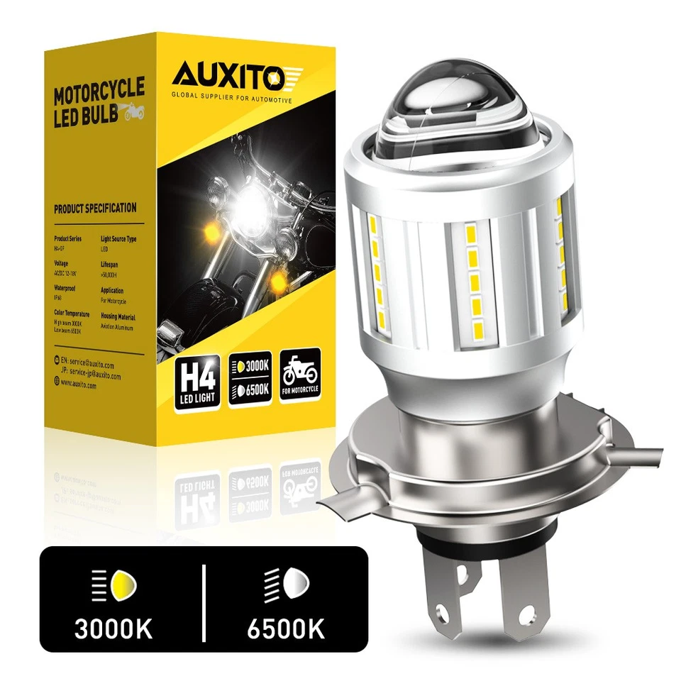 AUXITO Motorcycle H4 9003 HD LED Headlight High Beam 3000K Low Beam 6500K Bulb - Image 1 of 4
