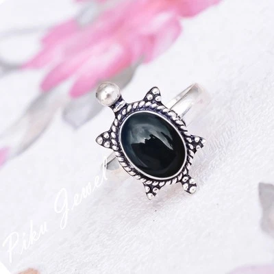 Anello tartaruga in argento sterling 925 con pietra preziosa naturale onice... - Immagine 1 di 4