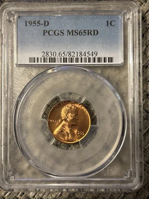 Lincoln Wheat 1955-D 1C RD un centavo graduación profesional MS65RD, cobre hermoso rojo brillante | Foto 1 de 4