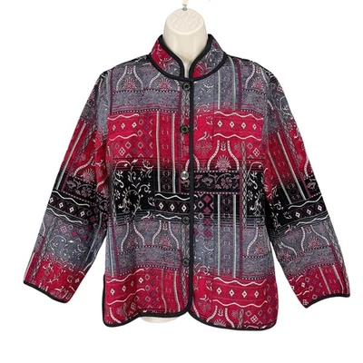 Chaqueta Artística Draper's & Damon's Mujer Talla L Roja Jacquard Botón Cuello Mandarín Foto 1 de 4