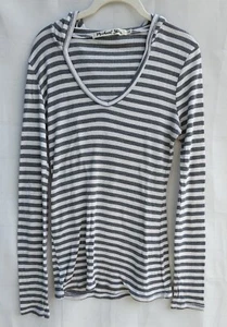 Michael Stars Gray and White Striped Hooded Thumbholes Knit One Size S/M - Bild 1 von 10