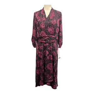 Perceptions Kleid Damen 1X Lila Dunkel Blumen Faux Wickel Jersey Strick Midi Karriere - Bild 1 von 10