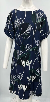 Marni Summer Edition 2014 ALTERED Navy Floral Print Puff-Sleeve Dress sz 38 - Image 1 of 4