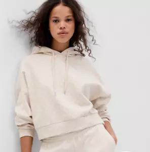 NUEVA Sudadera con Capucha Vintage Suave Recortada con Logotipo Hueco Para Mujer XS Tostado Pullover Cuadrada Nueva con Etiquetas - Imagen 1 de 7