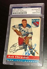 BOB CHRYSTAL SIGNED TOPPS 1954 HOCKEY #2 ROOKIE CARD PSA/DNA Auto RC RANGERS