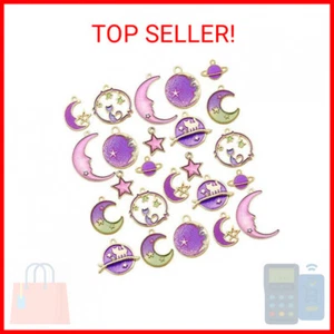 24 Pcs Assorted Gold Plated Enamel Cat Moon Star Celestial Charm Pendant DIY for - Picture 1 of 2