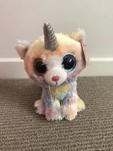 Heather TY Unicorn Cat - Beanie Boo With Horn Rainbow Plush Soft Toy With Tags - Picture 1 of 4
