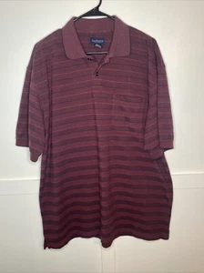 Van Heusen Men's Collared Polo Size XL Maroon Short Sleeve Striped Cotton Blend - Picture 1 of 12