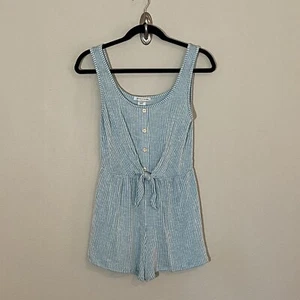 Womens Juniors Caution To The Wind Striped Tank Top Romper Medium Green White - Picture 1 of 12