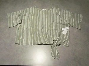 Time And True shirt Womens 2X Sage and White Striped Pullover top Side Knot NWT - Picture 1 of 8