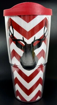 Copo copo TERVIS 24 oz com tampa vermelho Chevron Buck Deer Country viagem quente e fria - Imagem 1 de 4