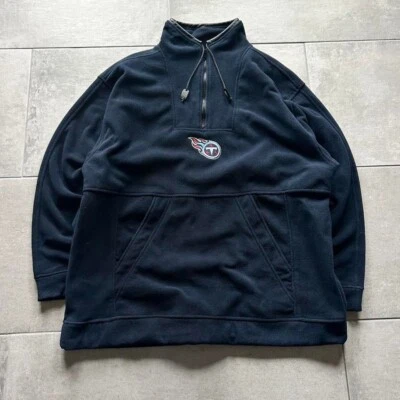 复古 Tennesee Titans NFL 皮革边框四分之一拉链羊毛男式 XL 宽松 — 第 1/4 张图片