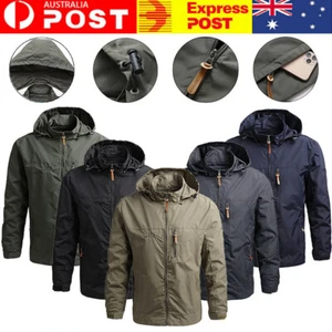 Men Waterproof Windproof Jacket Hooded Jacket Outdoor Camping Windbreaker AU - Picture 1 of 15