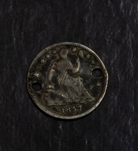 1857 Seated Liberty Half Dime 2 Holes Lot F 918 - Picture 1 of 2