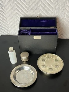 Vintage Religious Priest Travel Sick Communion Kit Silver Plated & Case Home EUC - Picture 1 of 9