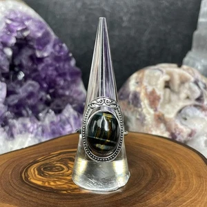Verstellbarer Ring blaues Tigerauge Kristall versilbert - Original - UK Shop - Bild 1 von 7