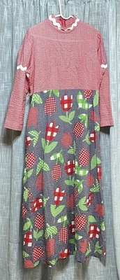 Vestido vintage de los años 70 rojo guinga Seersucker retazos pradera algodón sin marca Foto 1 de 4