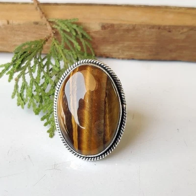 Anillo de piedras preciosas ojo de tigre natural plata de ley 925 hecho a mano anillo de regalo PG7701 Foto 1 de 4